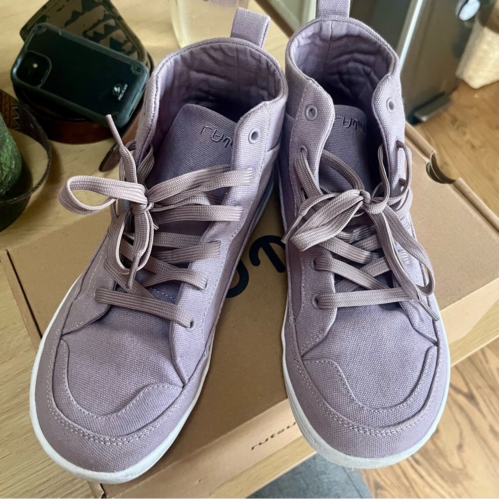 RUTSU High-Top Canvas Sneakers in Dusty Mauve - Women's 8 with Cork Insoles - Picture 2 of 10
